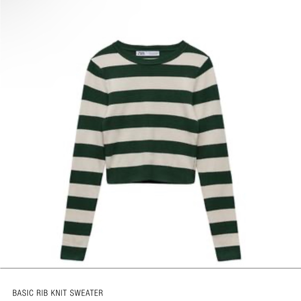 Zara Green Striped Rib Knit Sweater
